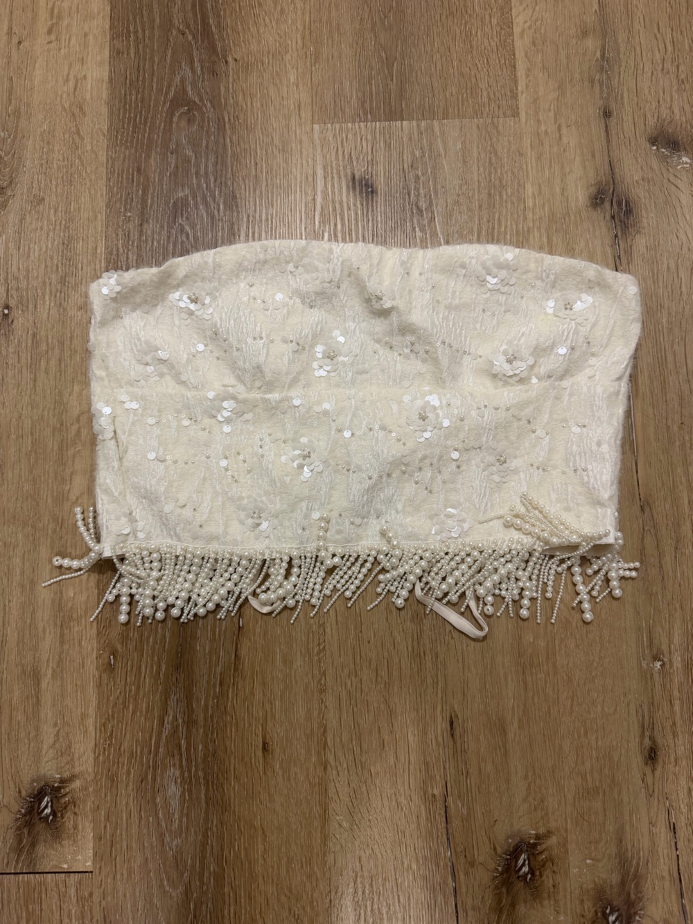 Dippin' Daisy's Cream Beaded Sequin Strapless Crop Top